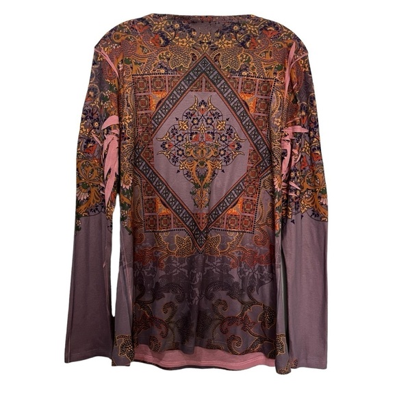 Energe World Wear XL Unity Vintage Bohemian Long Sleeve V Neck Blouse Y4 - Picture 2 of 4
